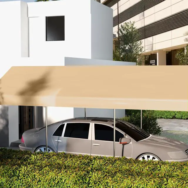 Alt view image 3 of 5 - 10' x 20' Carport Replacement top Canopy Cover, Waterproof and Uv Protected Garage Car Port Cover with Ball Bungee Cords, Beige (only Cover)