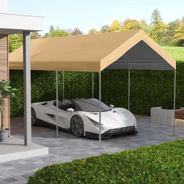 Alt view image 2 of 5 - 10' x 20' Carport Replacement top Canopy Cover, Waterproof and Uv Protected Garage Car Port Cover with Ball Bungee Cords, Beige (only Cover)