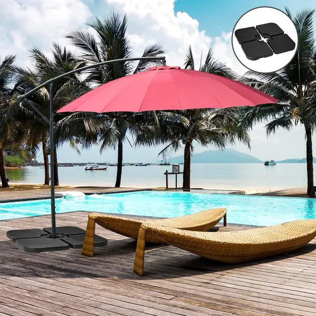 Alt view image 2 of 5 - Hdpe Material Patio Umbrella Base Weights Sand Filled Up to 175 Lb. for Any Offset Umbrella Base | 4-Piece, Water Or Sand Filled, All-Weather, Black (Square)