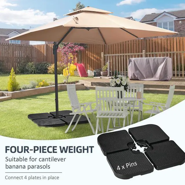 Alt view image 4 of 5 - Hdpe Material Patio Umbrella Base Weights Sand Filled Up to 175 Lb. for Any Offset Umbrella Base | 4-Piece, Water Or Sand Filled, All-Weather, Black (Square)