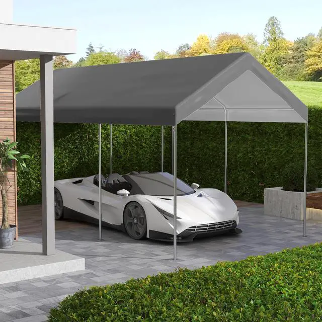 Alt view image 2 of 5 - 10' x 20' Carport Replacement top Canopy Cover, Waterproof and Uv Protected Garage Car Port Cover with Ball Bungee Cords, Beige, (only Cover)