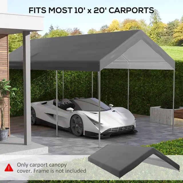 Alt view image 4 of 5 - 10' x 20' Carport Replacement top Canopy Cover, Waterproof and Uv Protected Garage Car Port Cover with Ball Bungee Cords, Beige, (only Cover)