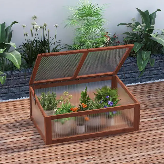 Alt view image 2 of 5 - Portable Wooden Garden Green House Cold Frame, indoor Outdoor Terrarium Planter Box, 39" x 26" x 16"