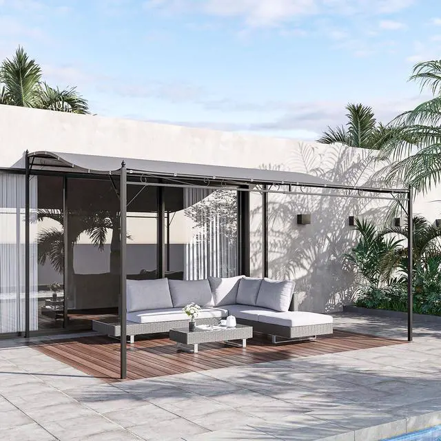Alt view image 2 of 5 - 10' x 13' Steel Outdoor Pergola Gazebo, Patio Canopy with Weather-Resistant Fabric and Drainage Holes for Backyard Pool Deck Garden, Gray