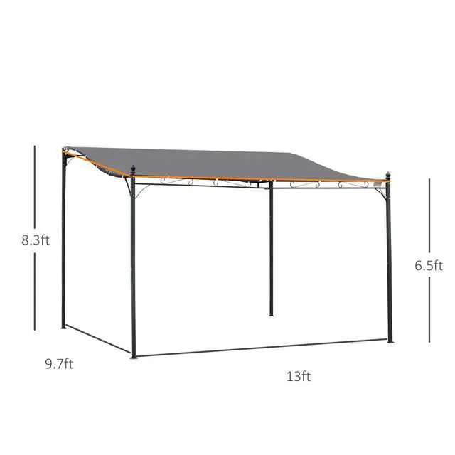 Alt view image 5 of 5 - 10' x 13' Steel Outdoor Pergola Gazebo, Patio Canopy with Weather-Resistant Fabric and Drainage Holes for Backyard Pool Deck Garden, Gray