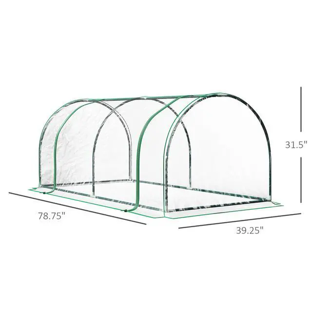 Alt view image 5 of 5 - Mini Greenhouse, Waterproof Cloche Cold Frame, 7' L x 3' W x 2.5' H Portable Hot House, 4 Zippered Doors, Green