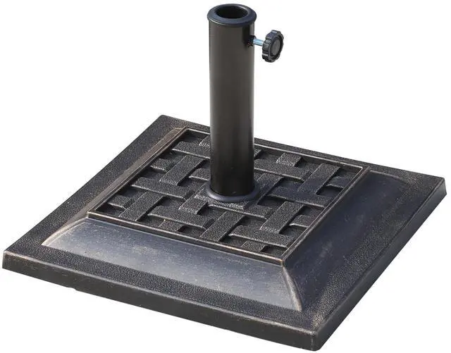 Main image of 20 Lbs Patio Market Umbrella Base Stand Resin Parasol Holder Square with Beautiful Decorative Pattern & Easy Setup, for 1.5", 1.89" Pole, for Beach, Lawn, Deck, Backyard, Garden, Bronze