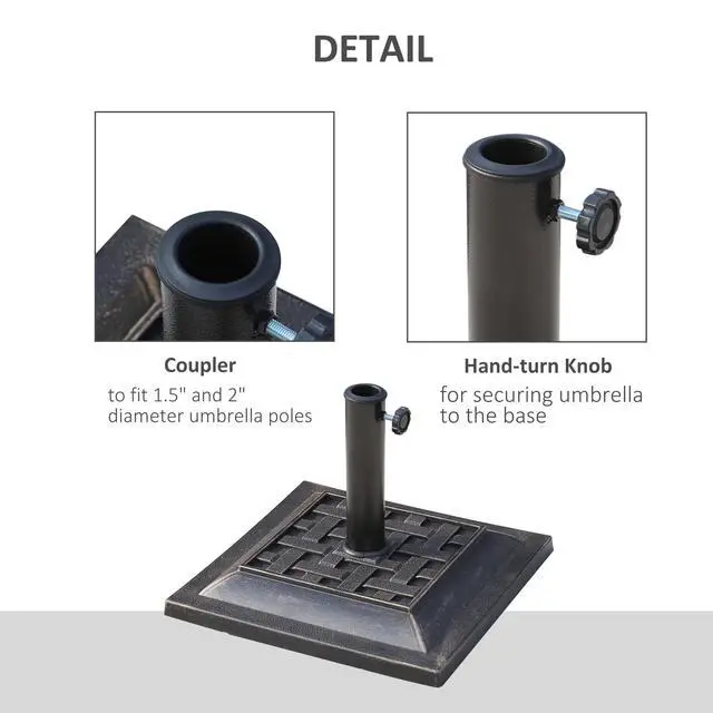 Alt view image 4 of 5 - 20 Lbs Patio Market Umbrella Base Stand Resin Parasol Holder Square with Beautiful Decorative Pattern & Easy Setup, for 1.5", 1.89" Pole, for Beach, Lawn, Deck, Backyard, Garden, Bronze