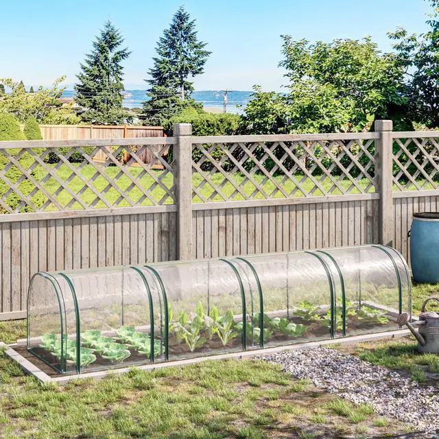 Alt view image 2 of 5 - Mini Greenhouse, Portable 13' L x 3' W x 2.5' H Tunnels, 4 Roll-Up Zip Doors, Uv Waterproof Pvc Cover, Steel Frame, Green