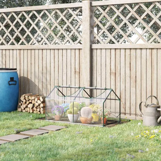 Alt view image 2 of 5 - 4' x 2' x 2' Portable Mini Greenhouse, Small Greenhouse with Pvc Cover, Roll-Up Zippered Windows for indoor, Outdoor Garden, Clear