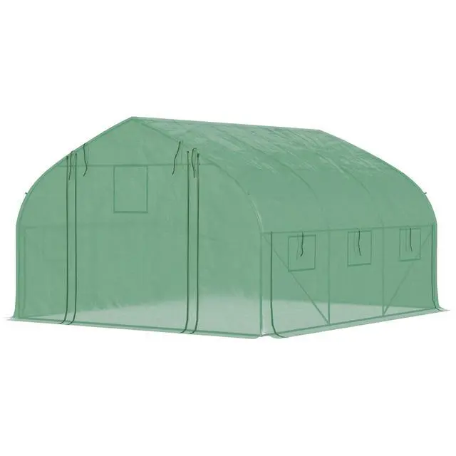 Alt view image 3 of 5 - 11.5' x 10' x 6.5' Walk-in Tunnel Greenhouse with Zippered Mesh Door, 7 Mesh Windows & Roll-Up Sidewalls, Upgraded Gardening Plant Hot House with Galvanized Steel Hoops, Green