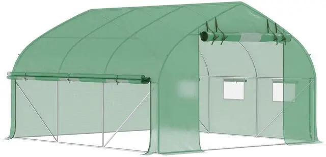 Main image of 11.5' x 10' x 6.5' Walk-in Tunnel Greenhouse with Zippered Mesh Door, 7 Mesh Windows & Roll-Up Sidewalls, Upgraded Gardening Plant Hot House with Galvanized Steel Hoops, Green