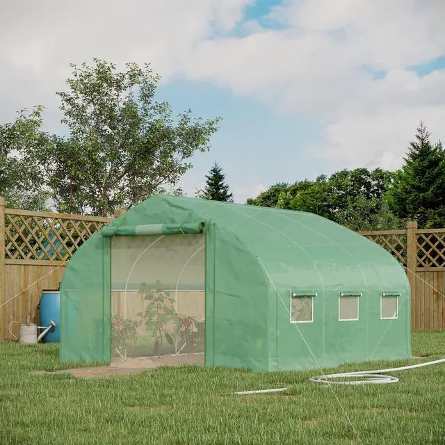 Alt view image 2 of 5 - 11.5' x 10' x 6.5' Walk-in Tunnel Greenhouse with Zippered Mesh Door, 7 Mesh Windows & Roll-Up Sidewalls, Upgraded Gardening Plant Hot House with Galvanized Steel Hoops, Green