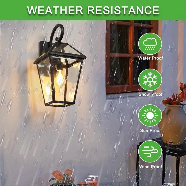 Alt view image 2 of 7 - 21"(H) 2-Pack Outdoor Wall Lantern Light Modern Black Metal & Clear Glass Sconce for Porch, Patio, and Garden Lighting (Bulb Not included)