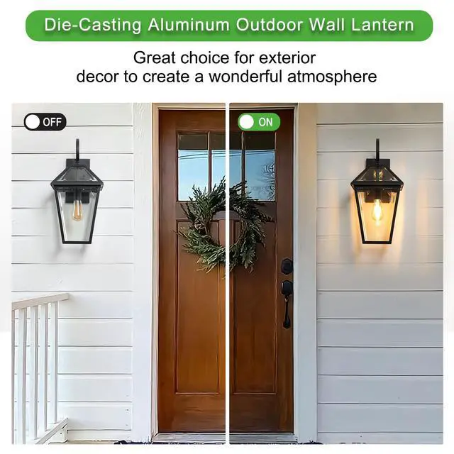 Alt view image 4 of 7 - 21"(H) 1-Pack Outdoor Wall Lantern Light Modern Black Metal & Clear Glass Sconce for Porch, Patio, and Garden Lighting (Bulb Not included)