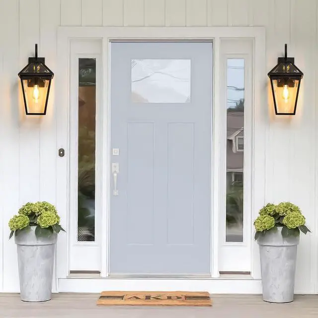 Alt view image 4 of 7 - 21"(H) 2-Pack Outdoor Wall Lantern Light Modern Black Metal & Clear Glass Sconce for Porch, Patio, and Garden Lighting (Bulb Not included)