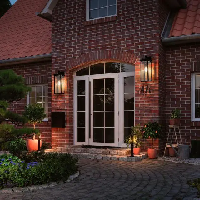 Alt view image 3 of 7 - 20"(H) Set Of 2 Modern Outdoor Wall Lanterns with Black Metal Frame and Clear Glass, Weatherproof Wall Sconces for Porch, Garage, Or Entryway Lighting, E26 Bulb Compatible (No Bulbs)