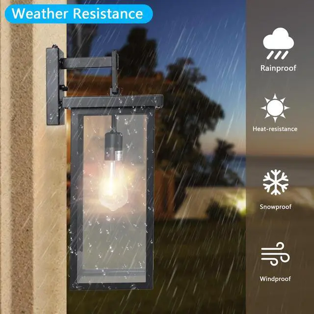 Alt view image 3 of 7 - 20"(H) Set Of 2 Modern Outdoor Wall Lanterns with Black Metal Frame and Clear Glass, Ambient Light Sensors,Weatherproof Wall Sconces for Porch, Garage, Or Entryway Lighting, E26 Bulb Compatible