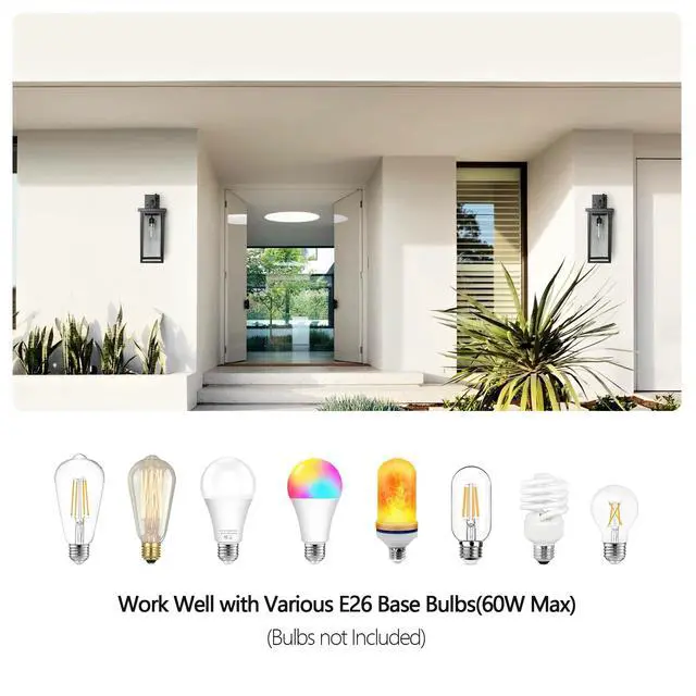 Alt view image 5 of 7 - 20"(H) Set Of 2 Modern Outdoor Wall Lanterns with Black Metal Frame and Clear Glass, Ambient Light Sensors,Weatherproof Wall Sconces for Porch, Garage, Or Entryway Lighting, E26 Bulb Compatible