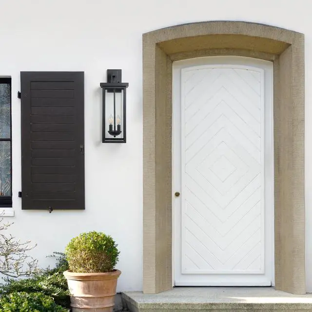 Alt view image 3 of 7 - 1-Pack 22.0" Outdoor Wall Lantern with Dusk to Dawn Sensor, Matte Black Finish, Clear Glass Panels, Weatherproof Exterior Light for Porch, Patio, Garage, 2-Light Design (Bulb Not included)