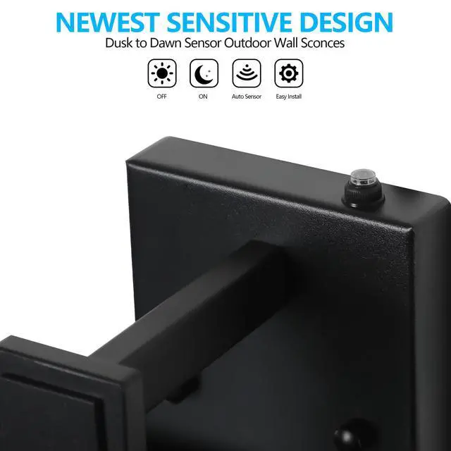 Alt view image 7 of 7 - 20"(H) Set Of 2 Modern Outdoor Wall Lanterns with Black Metal Frame and Clear Glass, Ambient Light Sensors,Weatherproof Wall Sconces for Porch, Garage, Or Entryway Lighting, E26 Bulb Compatible