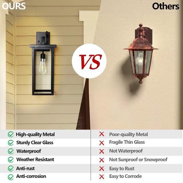 Alt view image 6 of 7 - 20"(H) Set Of 2 Modern Outdoor Wall Lanterns with Black Metal Frame and Clear Glass, Ambient Light Sensors,Weatherproof Wall Sconces for Porch, Garage, Or Entryway Lighting, E26 Bulb Compatible
