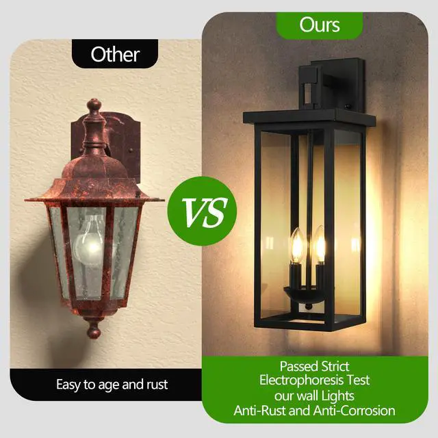 Alt view image 7 of 7 - 1-Pack 22.0" Outdoor Wall Lantern with Dusk to Dawn Sensor, Matte Black Finish, Clear Glass Panels, Weatherproof Exterior Light for Porch, Patio, Garage, 2-Light Design (Bulb Not included)
