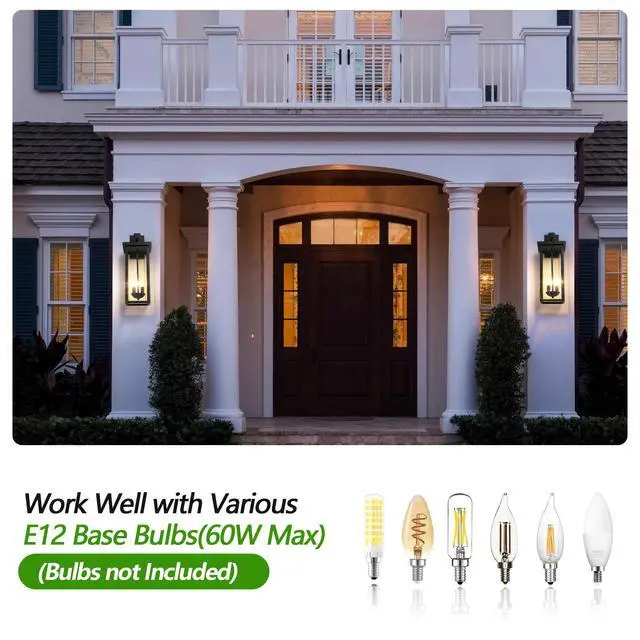 Alt view image 6 of 7 - 1-Pack 22.0" Outdoor Wall Lantern with Dusk to Dawn Sensor, Matte Black Finish, Clear Glass Panels, Weatherproof Exterior Light for Porch, Patio, Garage, 2-Light Design (Bulb Not included)