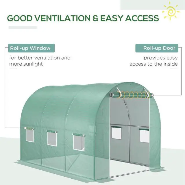 Alt view image 4 of 5 - 9.8' x 6.6' x 6.6' Plastic Greenhouse Cover Replacement, Heavy Duty Waterproof Tarp for Hoop House, Sheeting with 6 Windows, Door & Reinforcement Grid, Green
