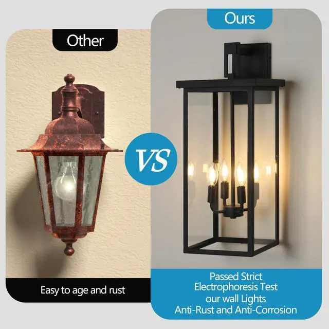 Alt view image 6 of 7 - 26"(H) 1Ps Modern Outdoor Wall Lanterns with Black Metal Frame and Clear Glass, 4 E12 Bulb Socket, Weatherproof Wall Sconces for Porch, Garden, Patio (No Bulbs)