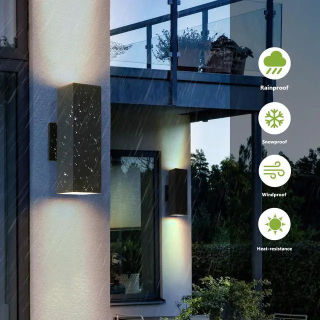 Alt view image 6 of 7 - 2-Pack Outdoor Wall Sconce, Modern Up and Down Weatherproof Wall Light, Black Aluminum Exterior Wall Mount Light Fixture, Ideal for Porch, Patio, Garage