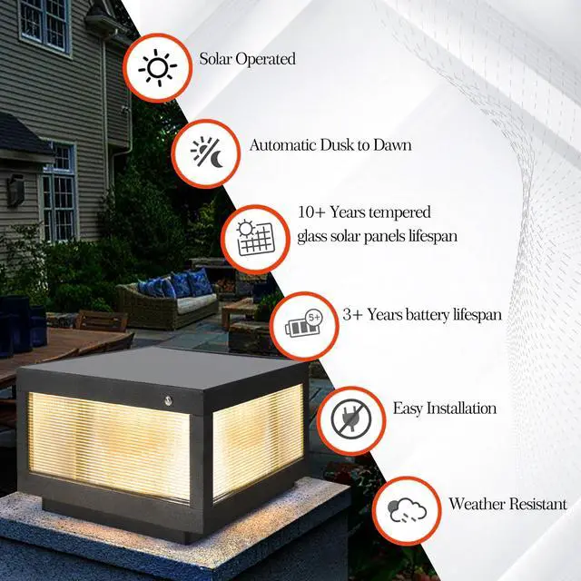 Alt view image 6 of 7 - 12" Black Solar Powered Led Post Cap Light, Modern Outdoor Led Fence Light for Pathways, Decks, and Patios (1-Pack)