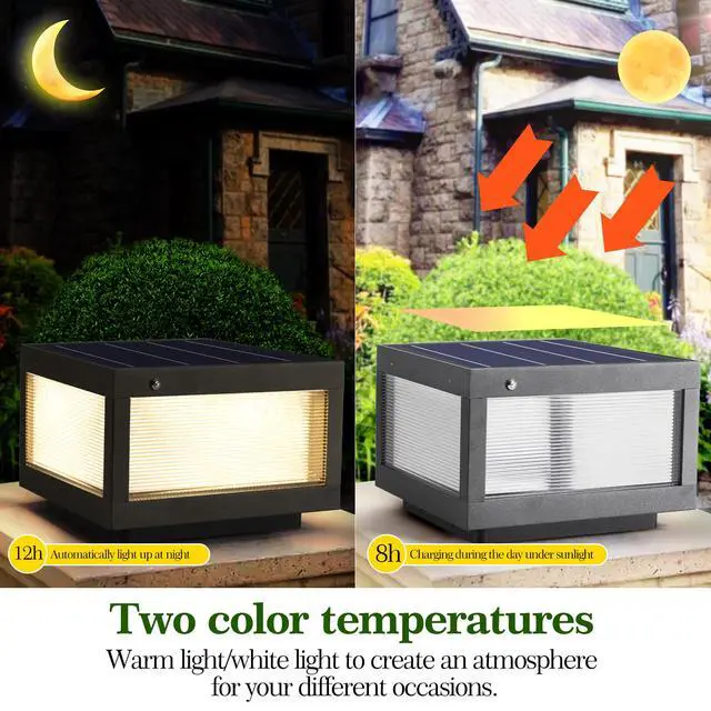 Alt view image 4 of 7 - 12" Black Solar Powered Led Post Cap Light, Modern Outdoor Led Fence Light for Pathways, Decks, and Patios (1-Pack)