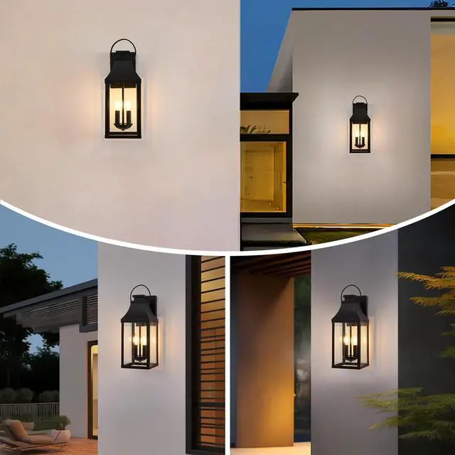 Alt view image 2 of 7 - 20'' Outdoor Wall Light, Porch Light Outdoor Wall Sconce Lantern, 2-Light Modern Black Exterior Lighting Fixture Wall Mount, Outside Light for House Garage, 1-Pack
