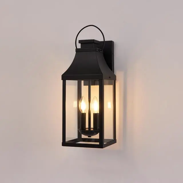 Alt view image 3 of 7 - 20'' Outdoor Wall Light, Porch Light Outdoor Wall Sconce Lantern, 2-Light Modern Black Exterior Lighting Fixture Wall Mount, Outside Light for House Garage, 1-Pack