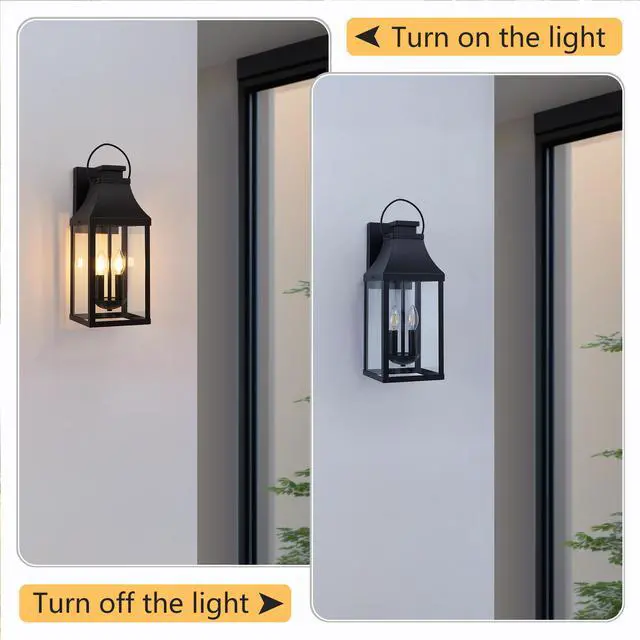 Alt view image 4 of 7 - 20'' Outdoor Wall Light,2-Pack Porch Light Outdoor Wall Sconce Lantern, 2-Light Modern Black Exterior Lighting Fixture Wall Mount, Outside Light for House Garage