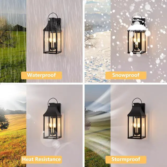 Alt view image 5 of 7 - 20'' Outdoor Wall Light,2-Pack Porch Light Outdoor Wall Sconce Lantern, 2-Light Modern Black Exterior Lighting Fixture Wall Mount, Outside Light for House Garage