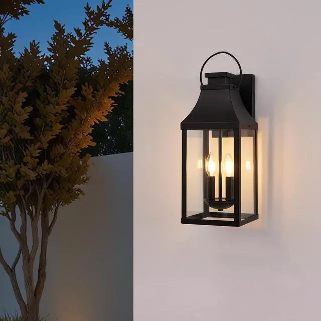 Alt view image 3 of 7 - 20'' Outdoor Wall Light,2-Pack Porch Light Outdoor Wall Sconce Lantern, 2-Light Modern Black Exterior Lighting Fixture Wall Mount, Outside Light for House Garage