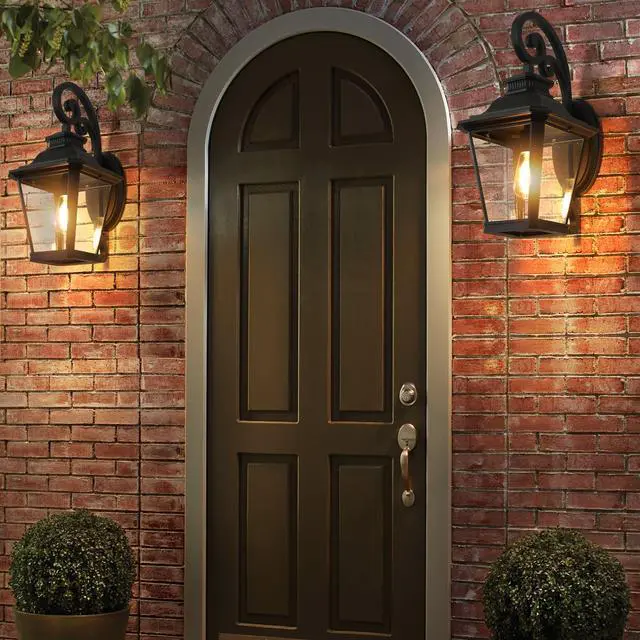 Alt view image 3 of 7 - 14" Outdoor Wall Lanterns 2-Pack, Black Waterproof Wall Sconce with Clear Glass Panels, Vintage Exterior Light Fixture for Porch, Patio, Garden, and Doorway (Bulb Not included)