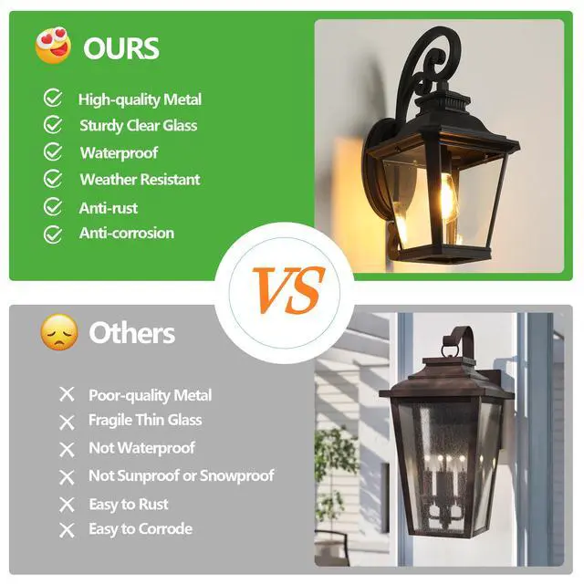 Alt view image 7 of 7 - 14" Outdoor Wall Lanterns 2-Pack, Black Waterproof Wall Sconce with Clear Glass Panels, Vintage Exterior Light Fixture for Porch, Patio, Garden, and Doorway (Bulb Not included)