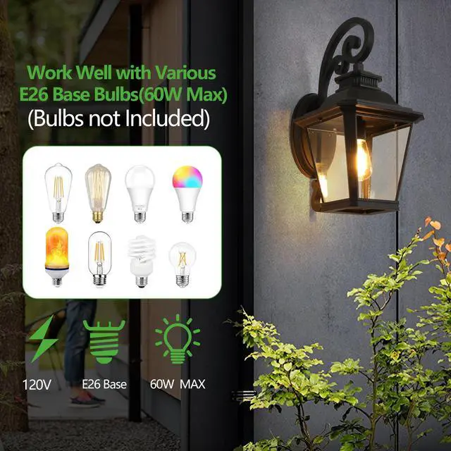 Alt view image 6 of 7 - 14" Outdoor Wall Lanterns 2-Pack, Black Waterproof Wall Sconce with Clear Glass Panels, Vintage Exterior Light Fixture for Porch, Patio, Garden, and Doorway (Bulb Not included)