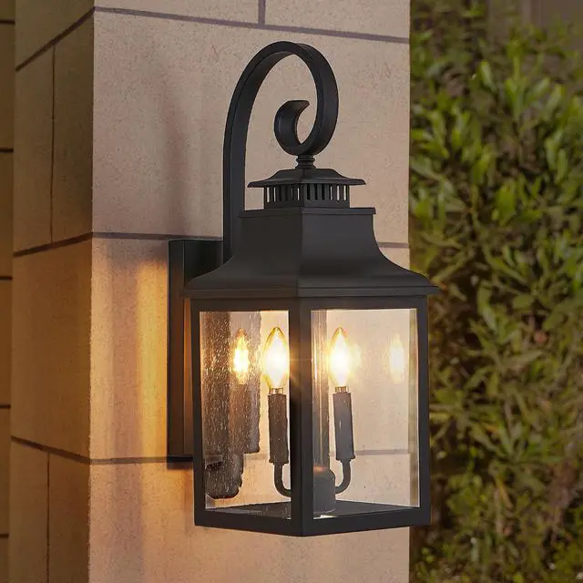 Alt view image 3 of 7 - 23"(H) 2-Pack Outdoor Wall Lantern Light Vintage Black Metal Sconce with Clear Seeded Glass for Porch, Patio, and Garden (Bulb Not included)