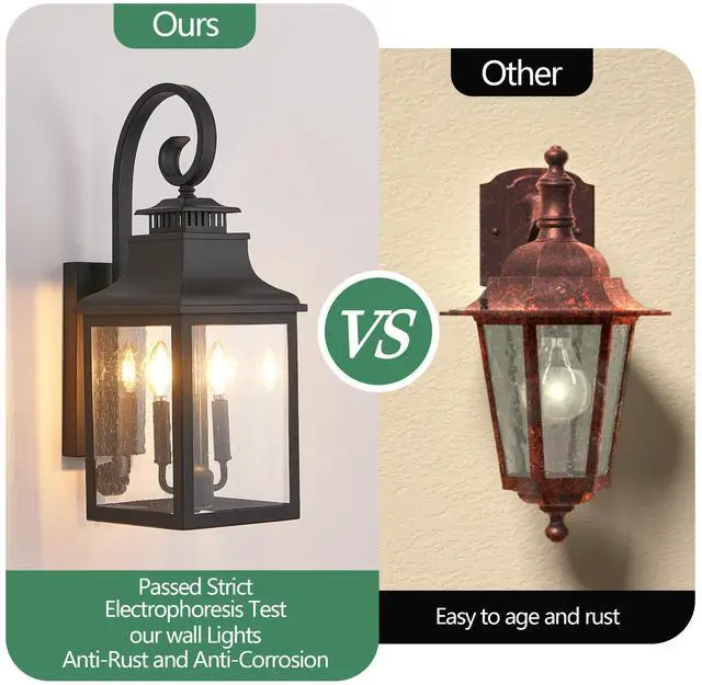 Alt view image 7 of 7 - 23"(H) 2-Pack Outdoor Wall Lantern Light Vintage Black Metal Sconce with Clear Seeded Glass for Porch, Patio, and Garden (Bulb Not included)