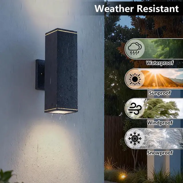 Alt view image 3 of 7 - 12in Outdoor Wall Lights 2 Packs,Modern Square Outdoor Porch Light,Square Cylinder Up Down Lights Aluminum Waterproof Wall Lighting Exterior Light for Porch Patio Garage(No Bulb)