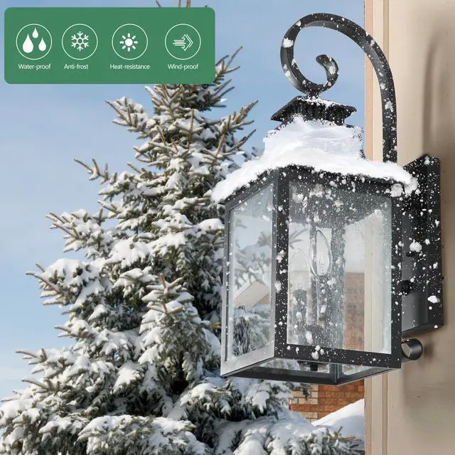Alt view image 4 of 7 - 23"(H) 2-Pack Outdoor Wall Lantern Light Vintage Black Metal Sconce with Clear Seeded Glass for Porch, Patio, and Garden (Bulb Not included)