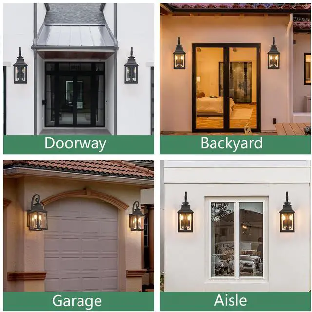 Alt view image 6 of 7 - 23"(H) 2-Pack Outdoor Wall Lantern Light Vintage Black Metal Sconce with Clear Seeded Glass for Porch, Patio, and Garden (Bulb Not included)