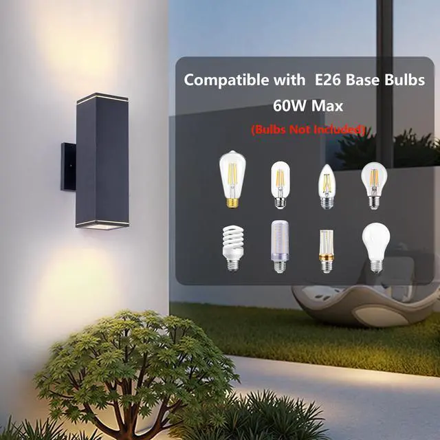 Alt view image 6 of 7 - 12in Outdoor Wall Lights 2 Packs,Modern Square Outdoor Porch Light,Square Cylinder Up Down Lights Aluminum Waterproof Wall Lighting Exterior Light for Porch Patio Garage(No Bulb)