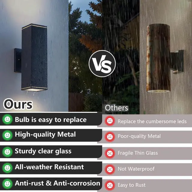 Alt view image 7 of 7 - 12in Outdoor Wall Lights 2 Packs,Modern Square Outdoor Porch Light,Square Cylinder Up Down Lights Aluminum Waterproof Wall Lighting Exterior Light for Porch Patio Garage(No Bulb)