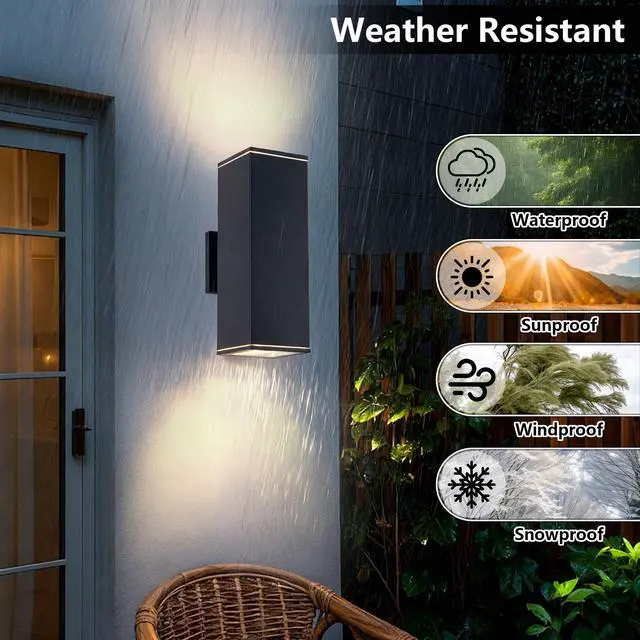 Alt view image 3 of 7 - 12in Outdoor Wall Lights 4 Packs,Modern Square Outdoor Porch Light,Square Cylinder Up Down Lights Aluminum Waterproof Wall Lighting Exterior Light for Porch Patio Garage(No Bulb)