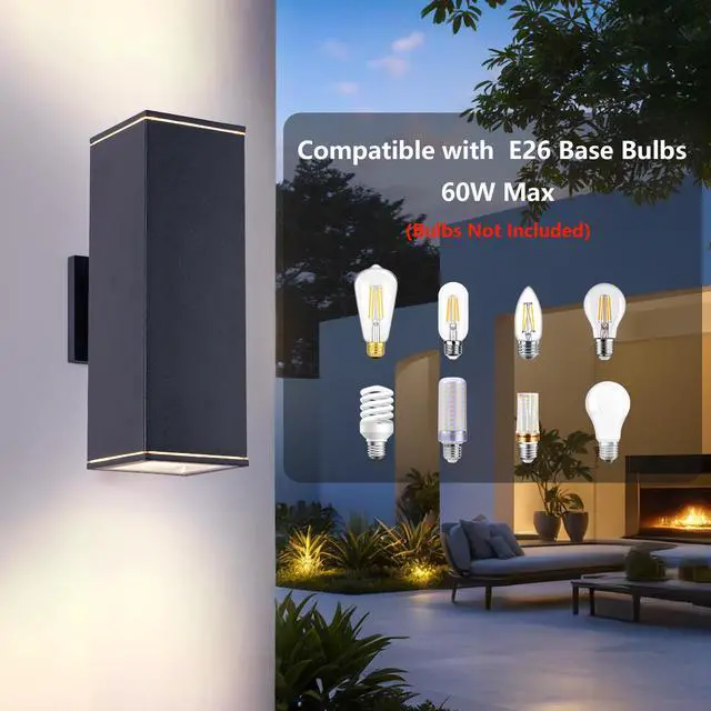 Alt view image 6 of 7 - 12in Outdoor Wall Lights 4 Packs,Modern Square Outdoor Porch Light,Square Cylinder Up Down Lights Aluminum Waterproof Wall Lighting Exterior Light for Porch Patio Garage(No Bulb)